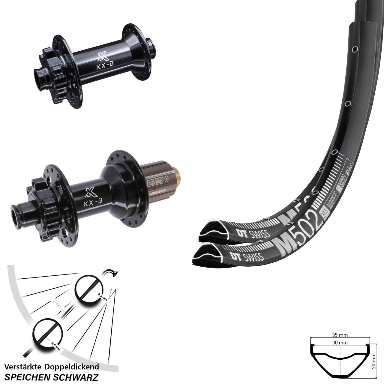 6-Loch Laufradsatz 27,5 Zoll DT Swiss M502 KX-B 8-11 fach 15x110 12x148 Boost
