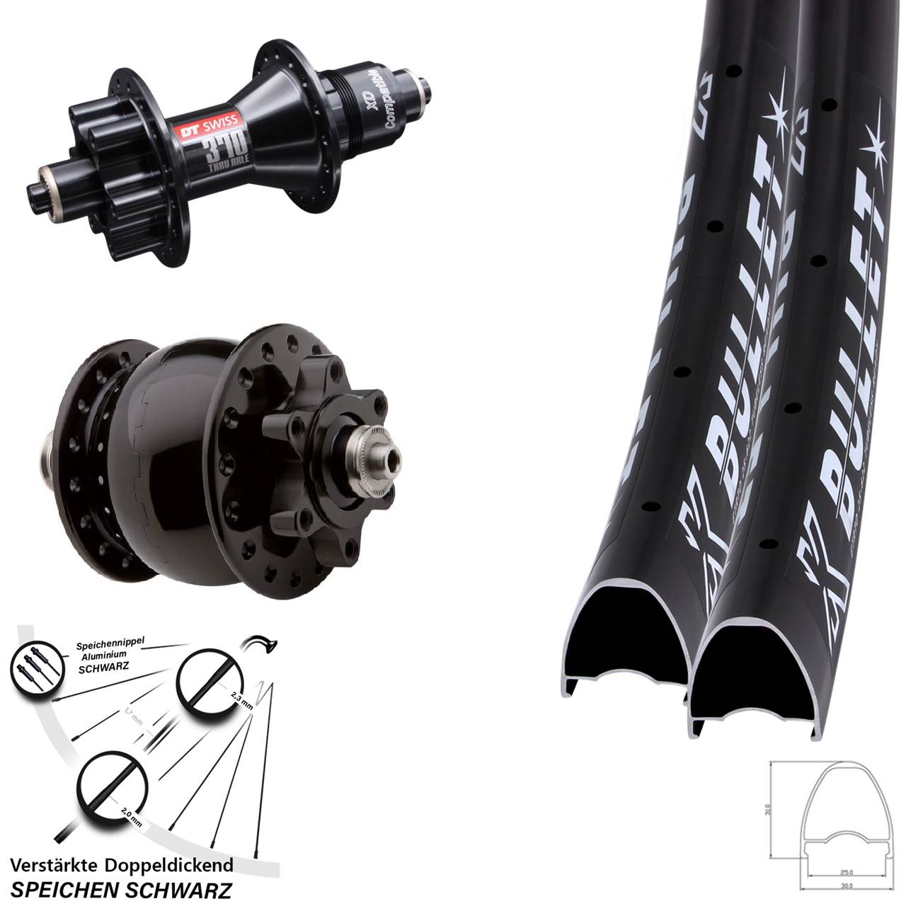KX Bullet OS DT Swiss 370 SON 28 29 Zoll Laufradsatz 6-Loch QR XD
