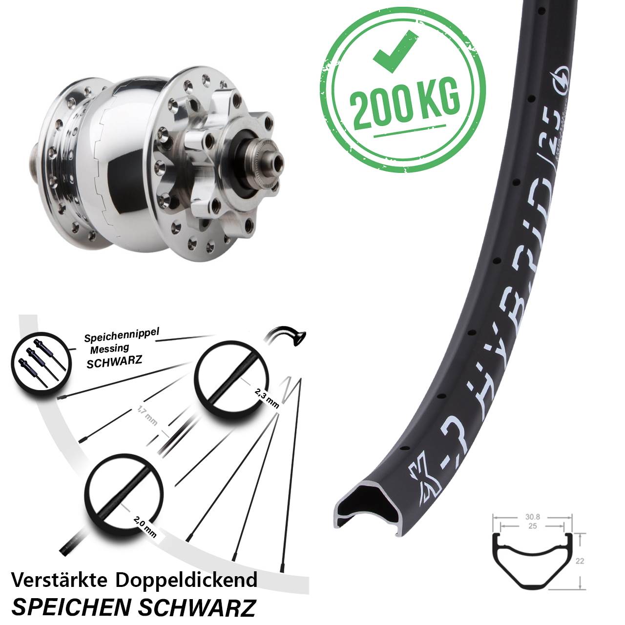 SON 28 silbern 6-Loch KX-R Hybrid 25 27,5 Zoll Vorderrad