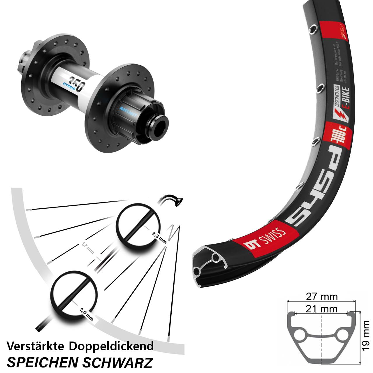 Hinterrad 29 Zoll 545D DT Swiss 350 Hybrid Singlespeed 12x142 Disc 6-Loch