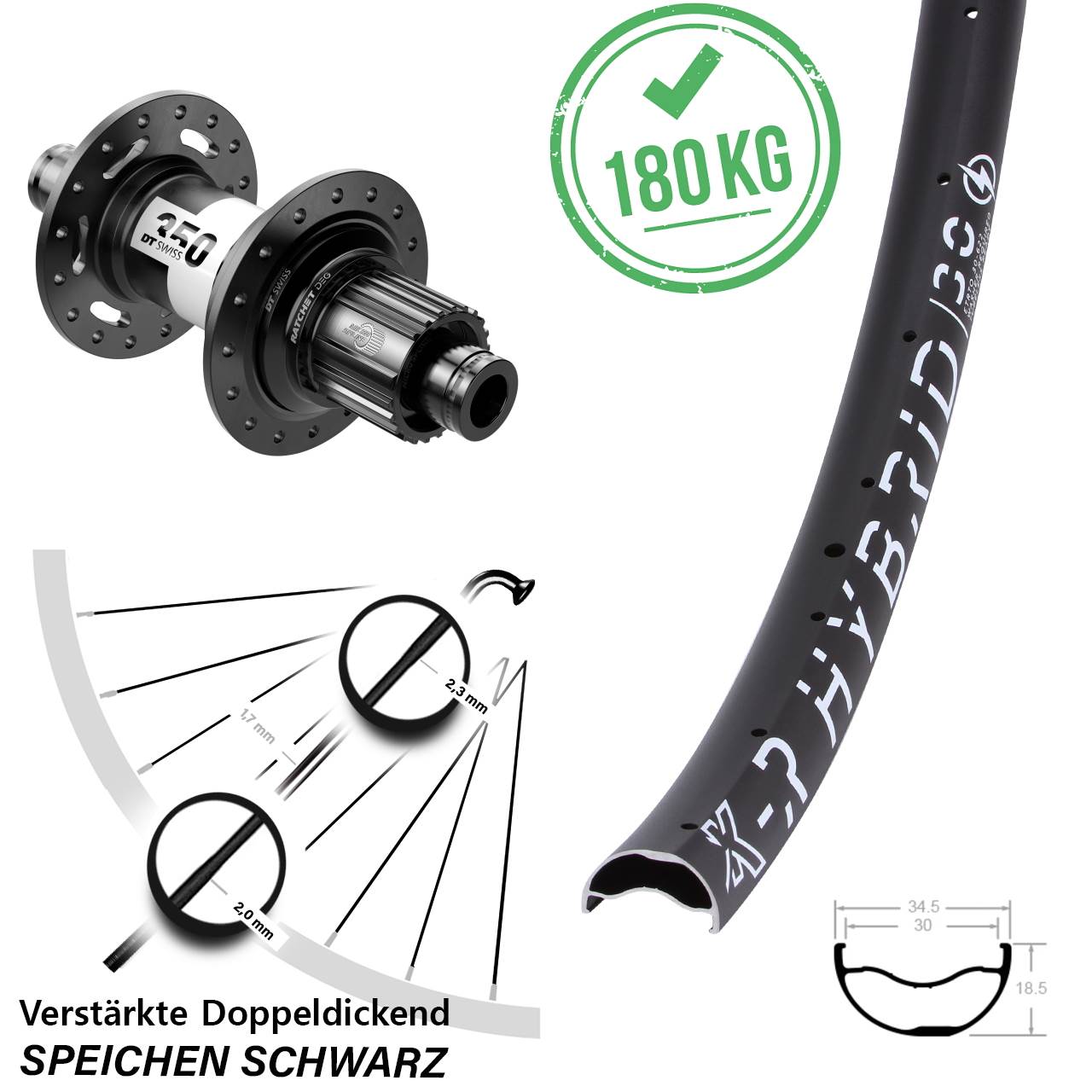 Disc Laufrad 29 Zoll KX-R Hybrid 30 DT Swiss 350 DEG 72 Shimano Micro Spline 12x148