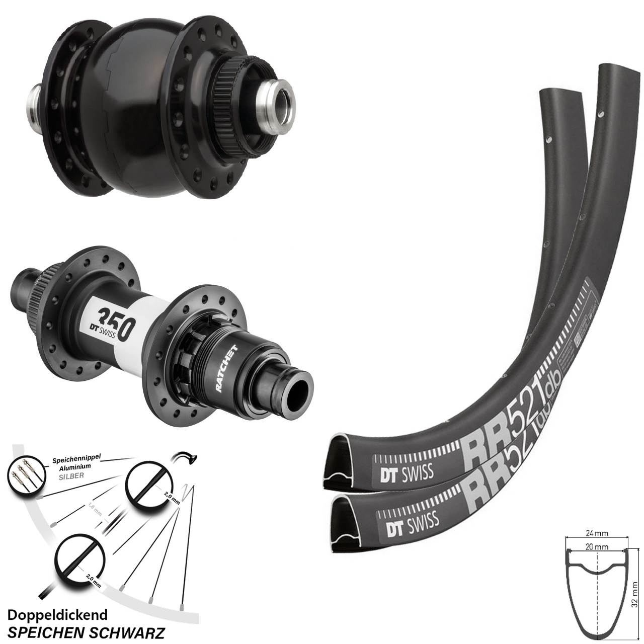 RR 521 DT Swiss 350 Sram XDR 28 Zoll Laufradsatz Dynamo Centerlock Steckachse SON delux