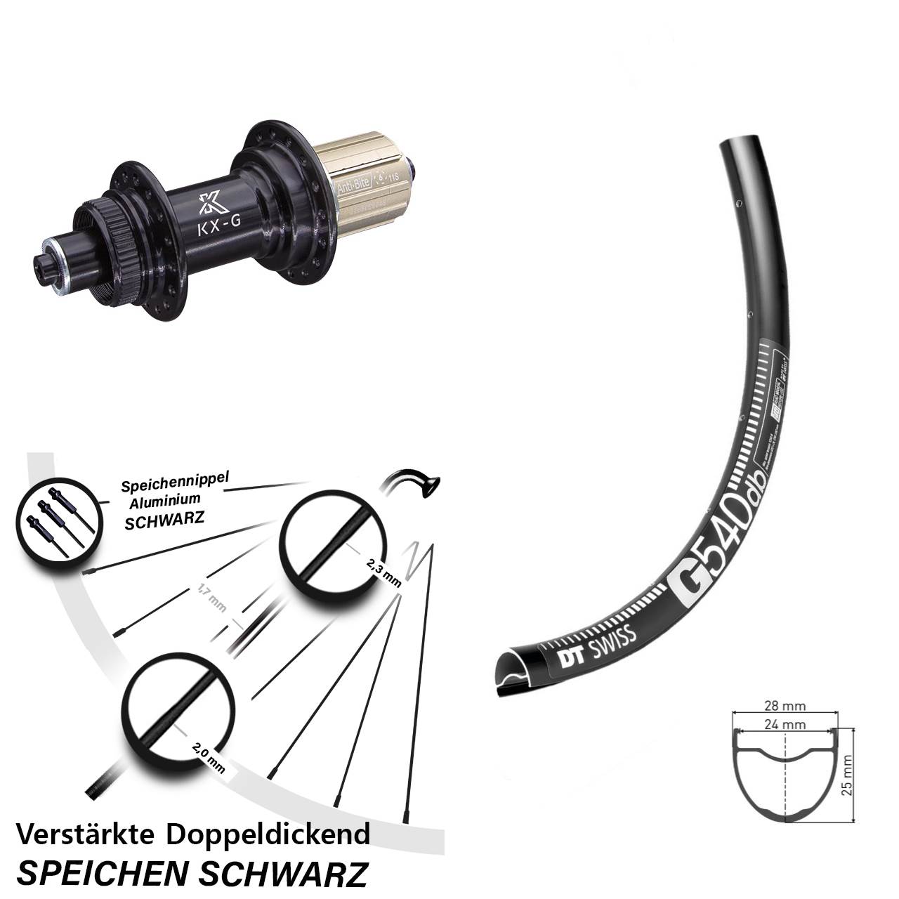 28-29 Zoll DT Swiss G 540 KX-G Disc Laufrad für Schnellspanner 8-12 fach