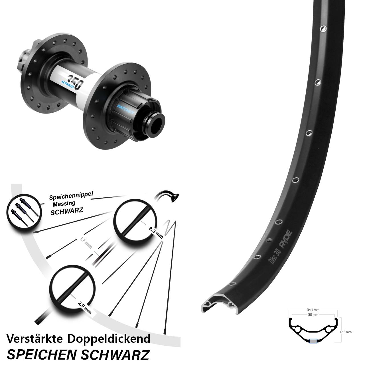 29 Zoll Ryde Disc 30 DT Swiss 350 Hybrid Singlespeed Hinterrad Boost