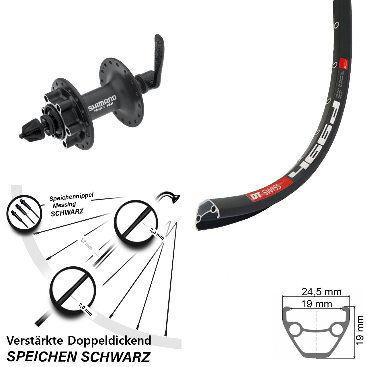 Disc Vorderrad für Schnellspanner 28 Zoll DT Swiss 466 Shimano Alivio