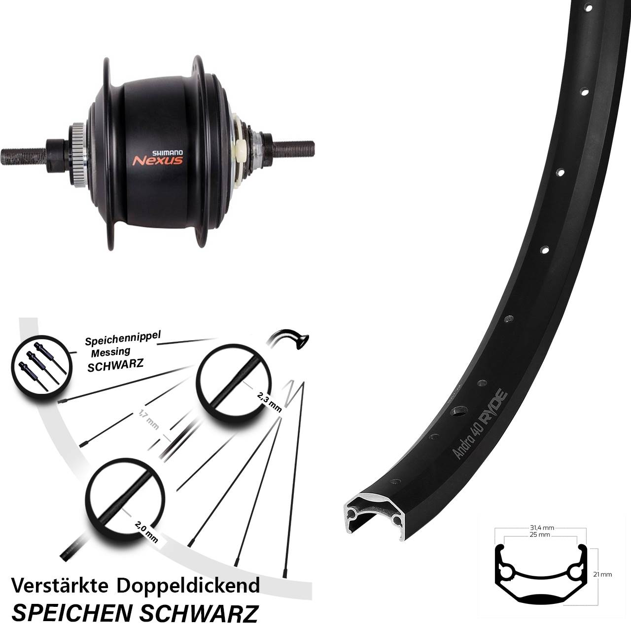 Hinterrad 28 Zoll Ryde Andra 40 Shimano Nexus 8 Gang Centerlock