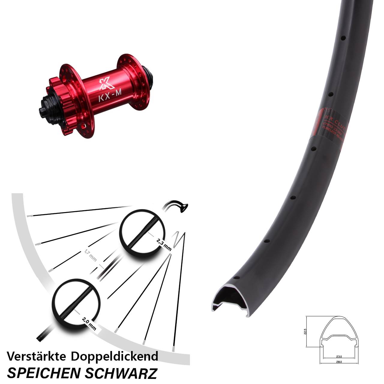 KX Clue MTB rot 28 Zoll Disc Vorderrad für Schnellspanner