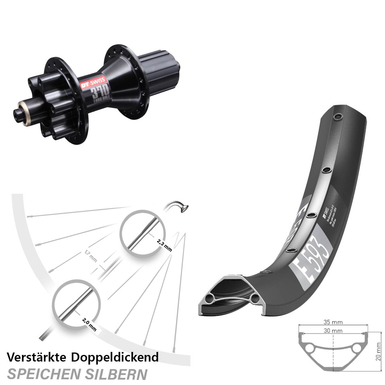 Disc Hinterrad 29 Zoll DT Swiss E 593 DT Swiss 370 Hybrid 8-11 fach für Schnellspanner