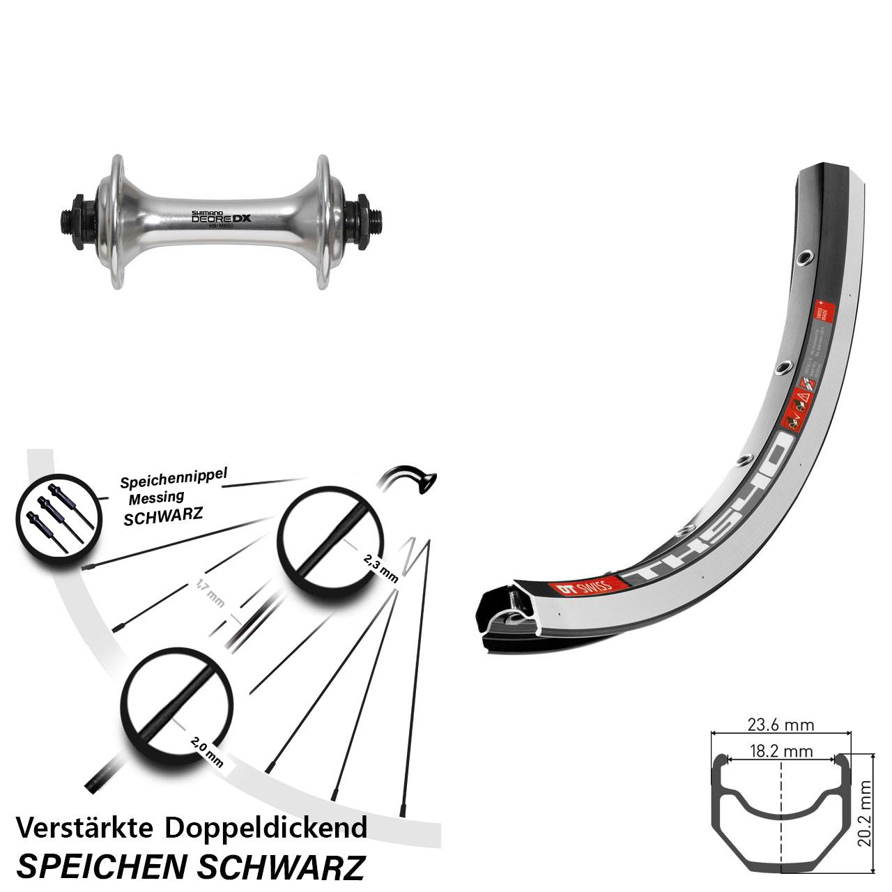 Vorderrad 28 Zoll DT Swiss TK 540 Shimano Deore DX für Schnellspanner