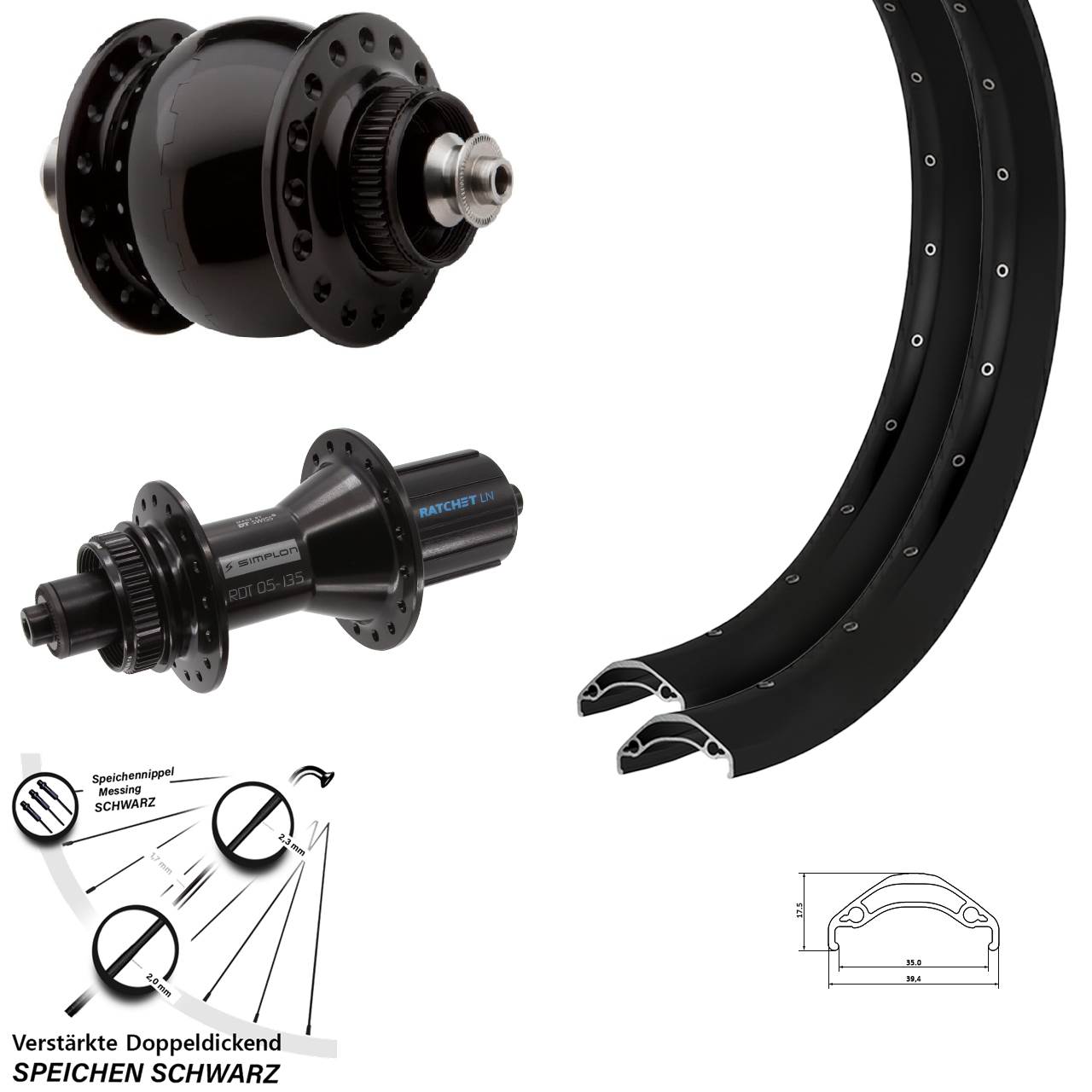 Laufradsatz Disc 29 Zoll Ryde Disc 35 DT Swiss 370 Hybrid SON delux 8-11 fach QR