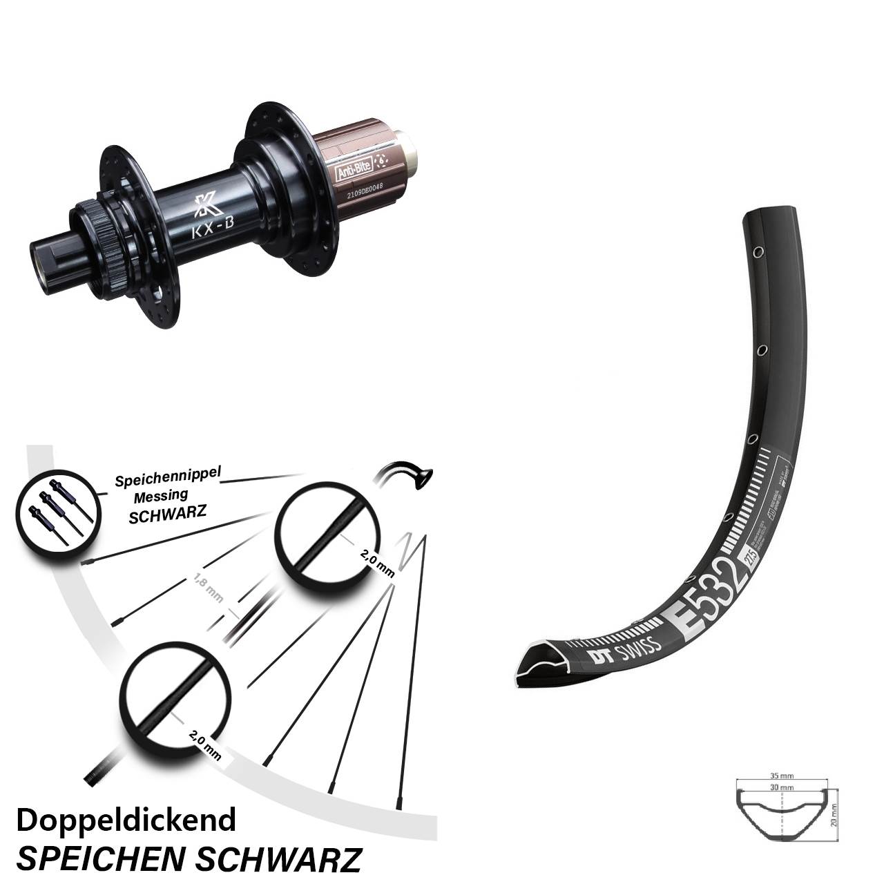 DT Swiss E 532 27,5 Zoll Hinterrad KX-B Centerlock 8-12 fach 12x148