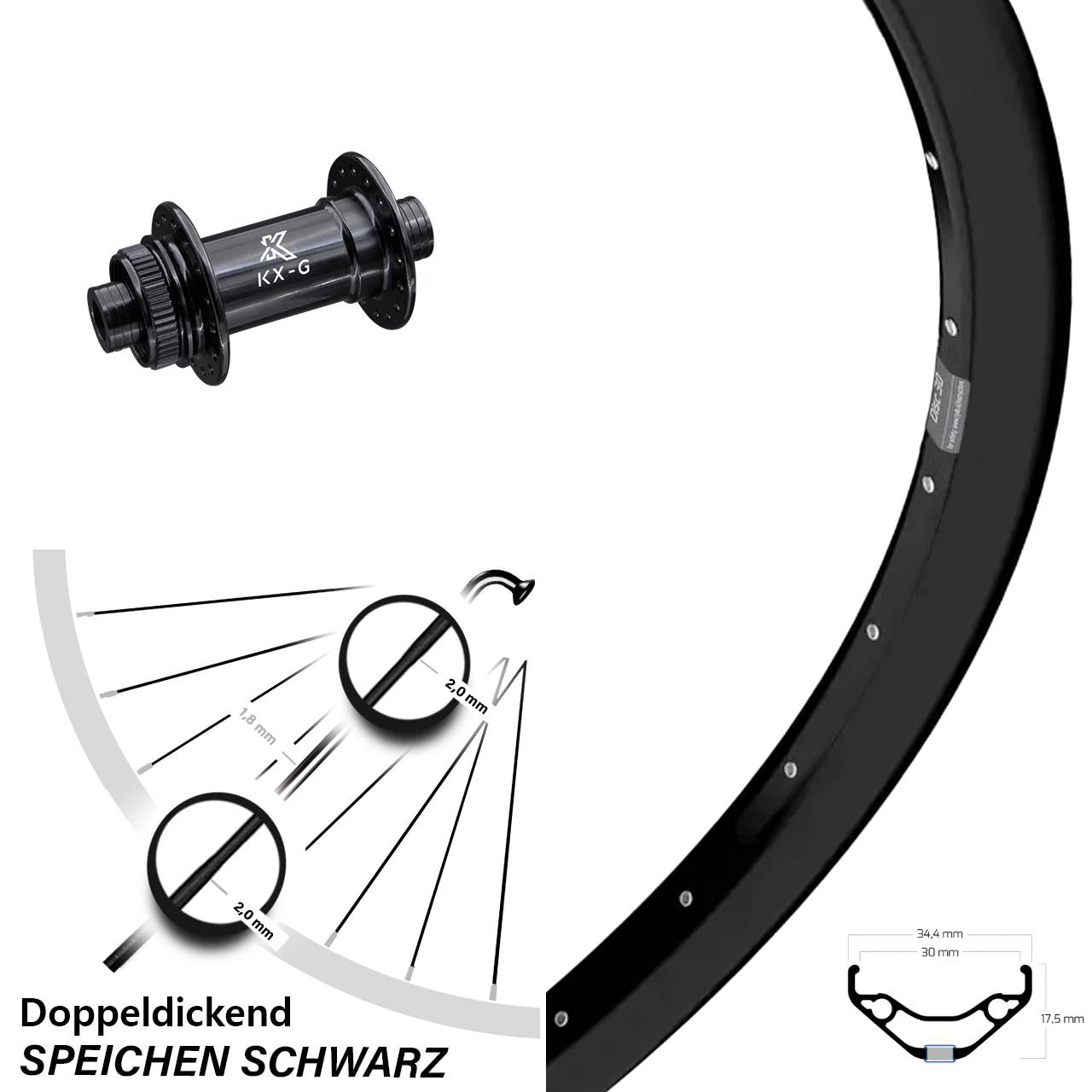 29 Zoll Vorderrad Ryde Disc 30 KX-G 15x100