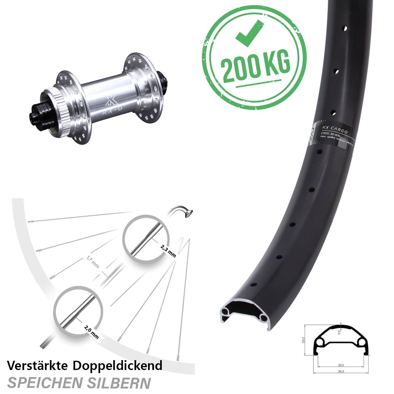 Centerlock 29 Zoll Vorderrad für Schnellspanner KX-G Cargo