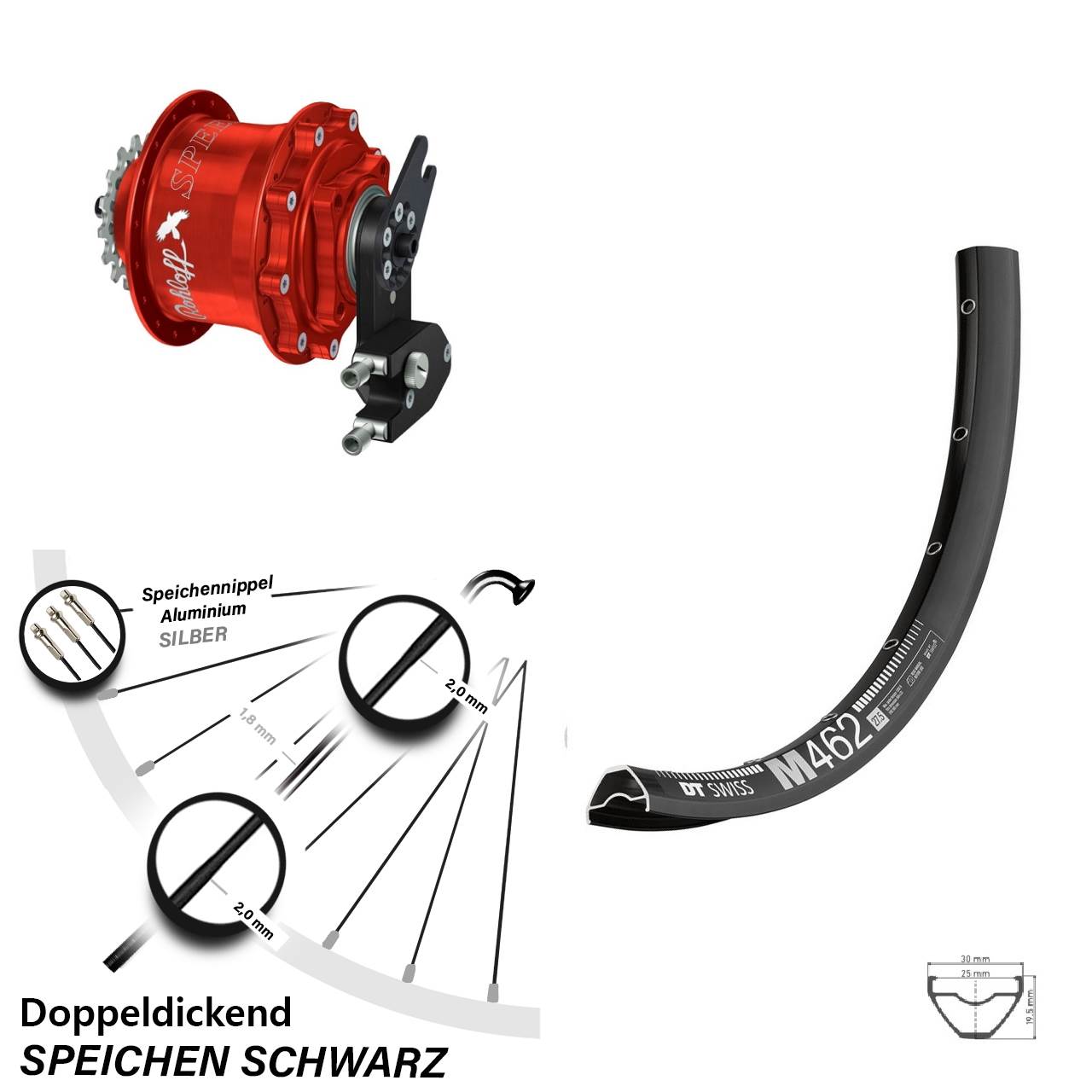 Disc Hinterrrad 650B DT Swiss M 462 Rohloff 500/14 CC DB OEM2 Tandem rot