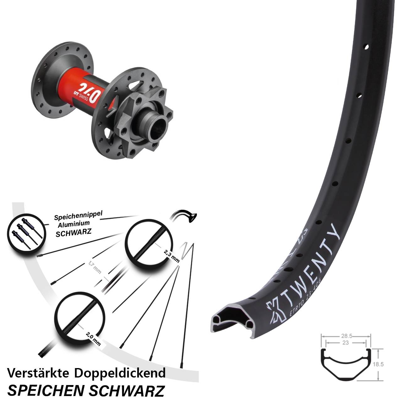 Disc Vorderrad 20 Zoll KX Twenty DT Swiss 240 15x110 Boost