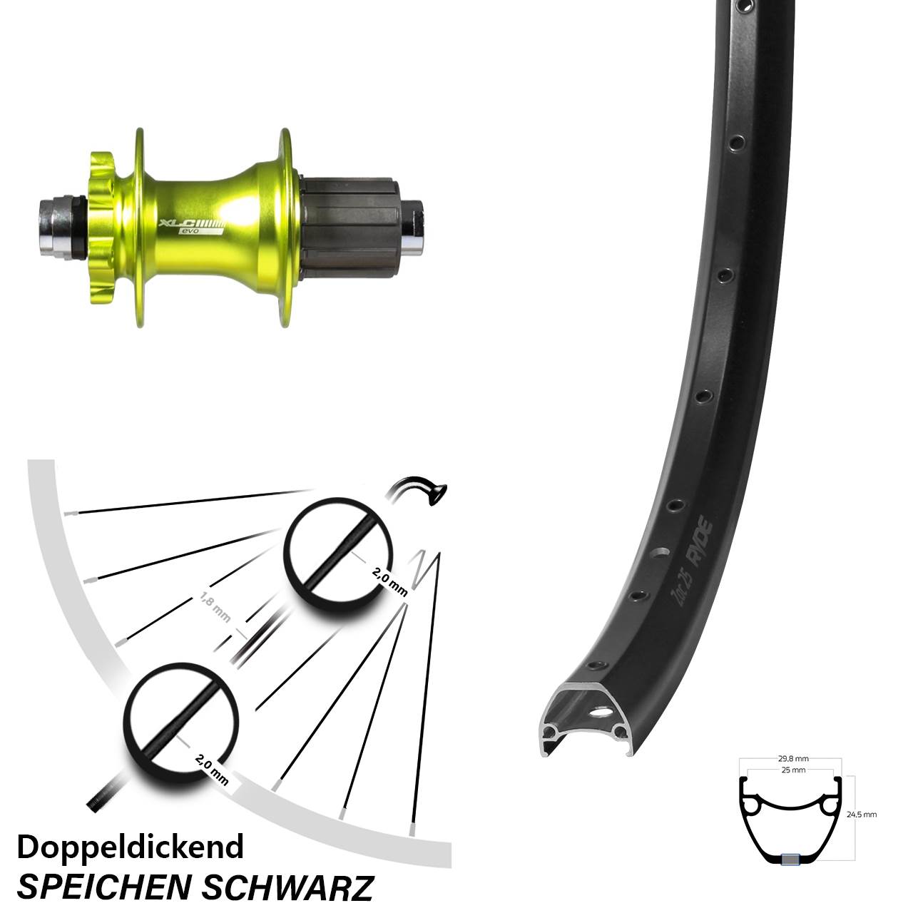 Hinterrad 6-Loch 28 Zoll Ryde ZAC 25 XLC grün 8-11 fach HG 12x142
