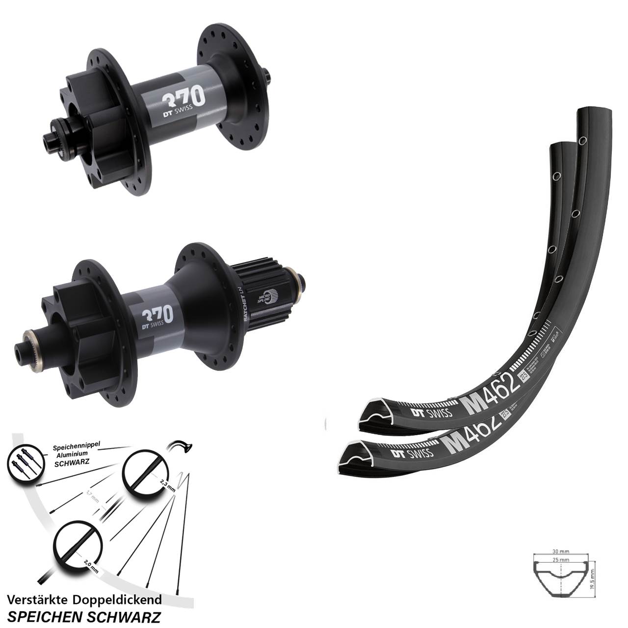 Disc Laufradsatz QR 27,5 Zoll DT Swiss M 462-370 Hybrid Shimano Micro Spline