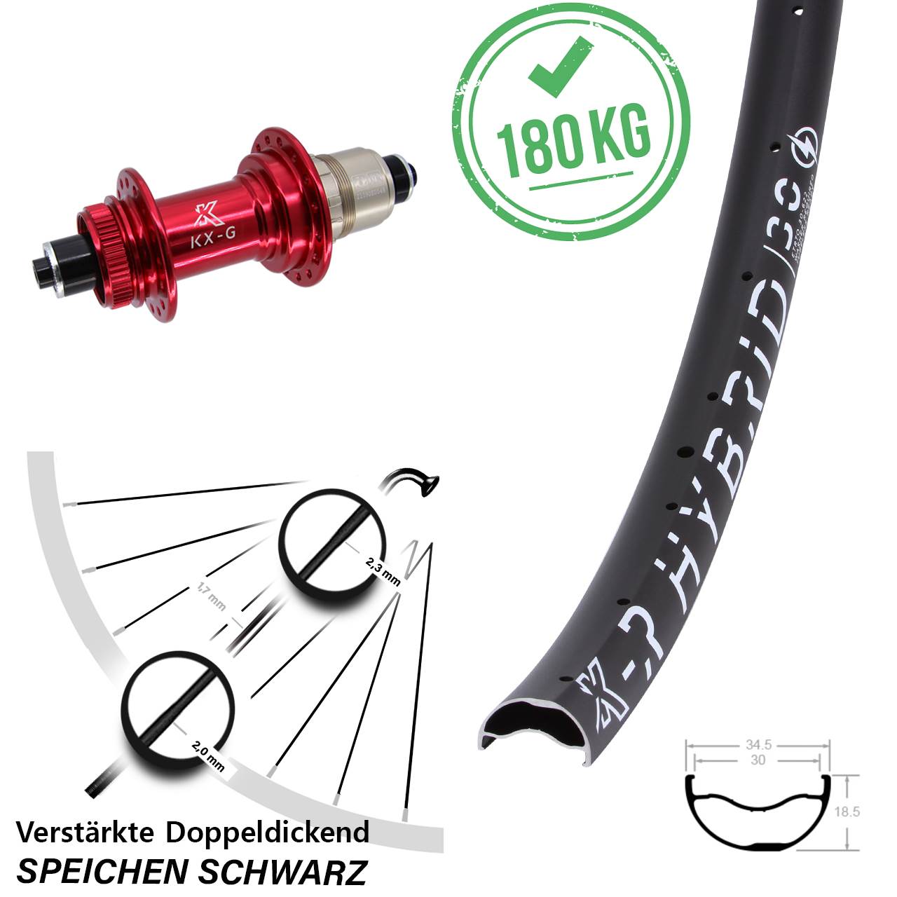 Disc Laufrad 29 Zoll KX-GR Hybrid 30 rot XDR QR