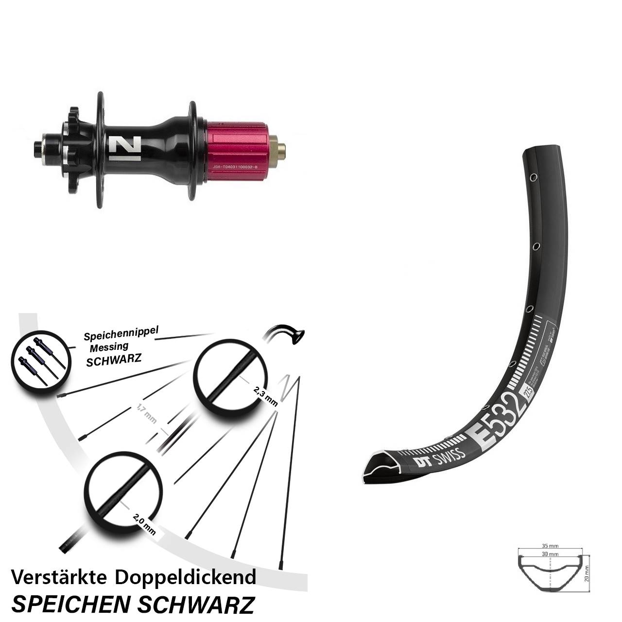 6-Loch Hinterrad für Schnellspanner 27,5 Zoll DT Swiss E532 Novatec Superlight 8-12 fach