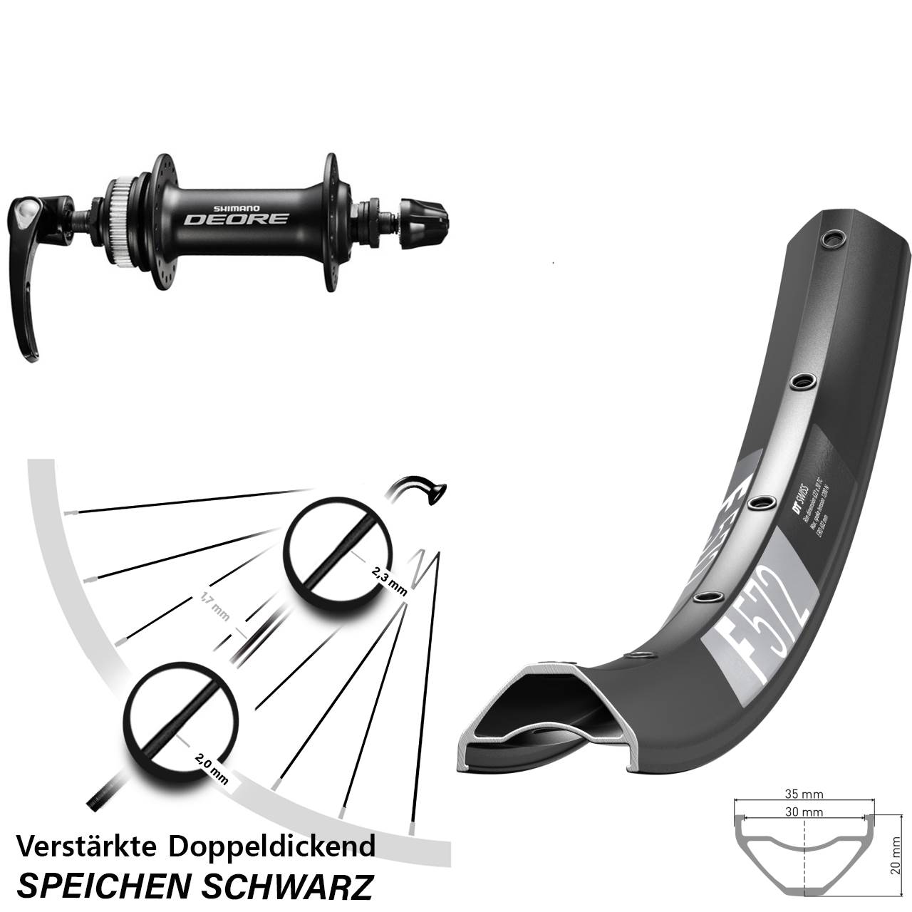 29 Zoll DT Swiss F 572 Shimano Deore Disc Laufrad für Schnellspanner
