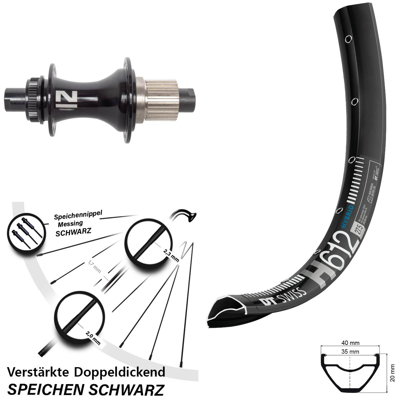 27,5 Zoll DT Swiss H612 Novatec D462 Disc Hinterrad 12x148 Micro Spline