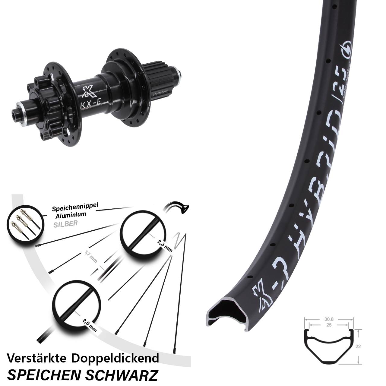 KX-R Hybrid 25 28 Zoll Disc Hinterrad für Schnellspanner Boost Shimano Micro Spline