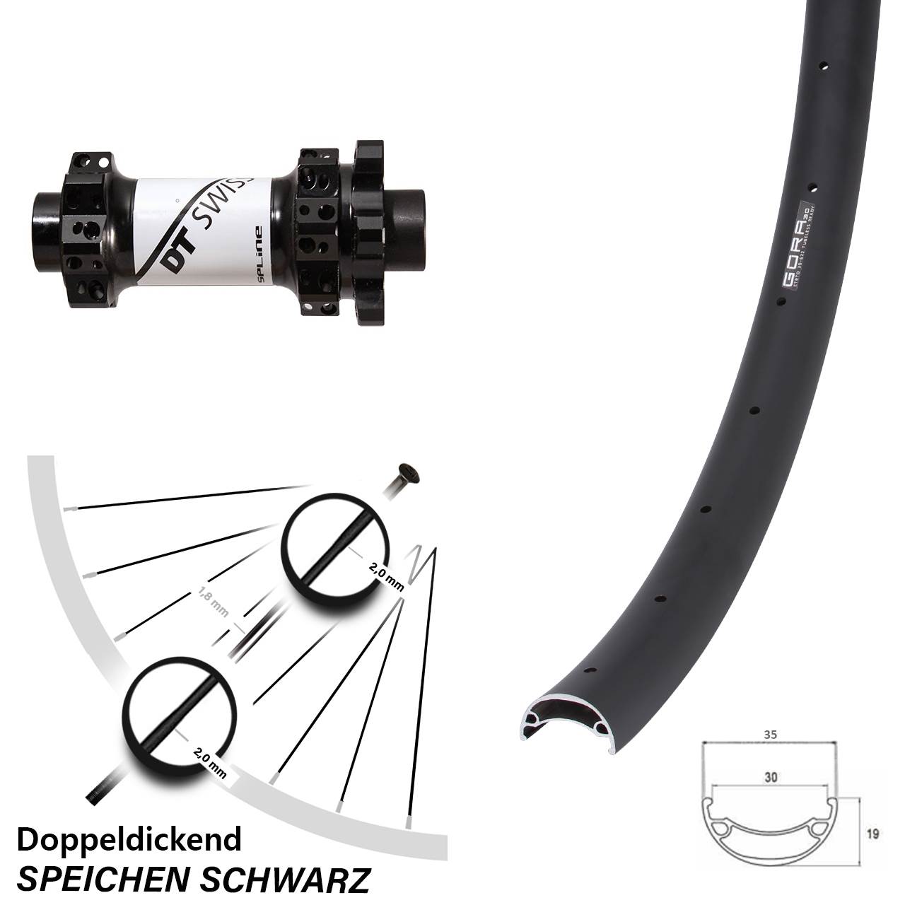 Gora 30 Vorderrad 29 Zoll Steckachse 15x100 mm MTB DT Swiss X1900 Straightpull 6-Loch