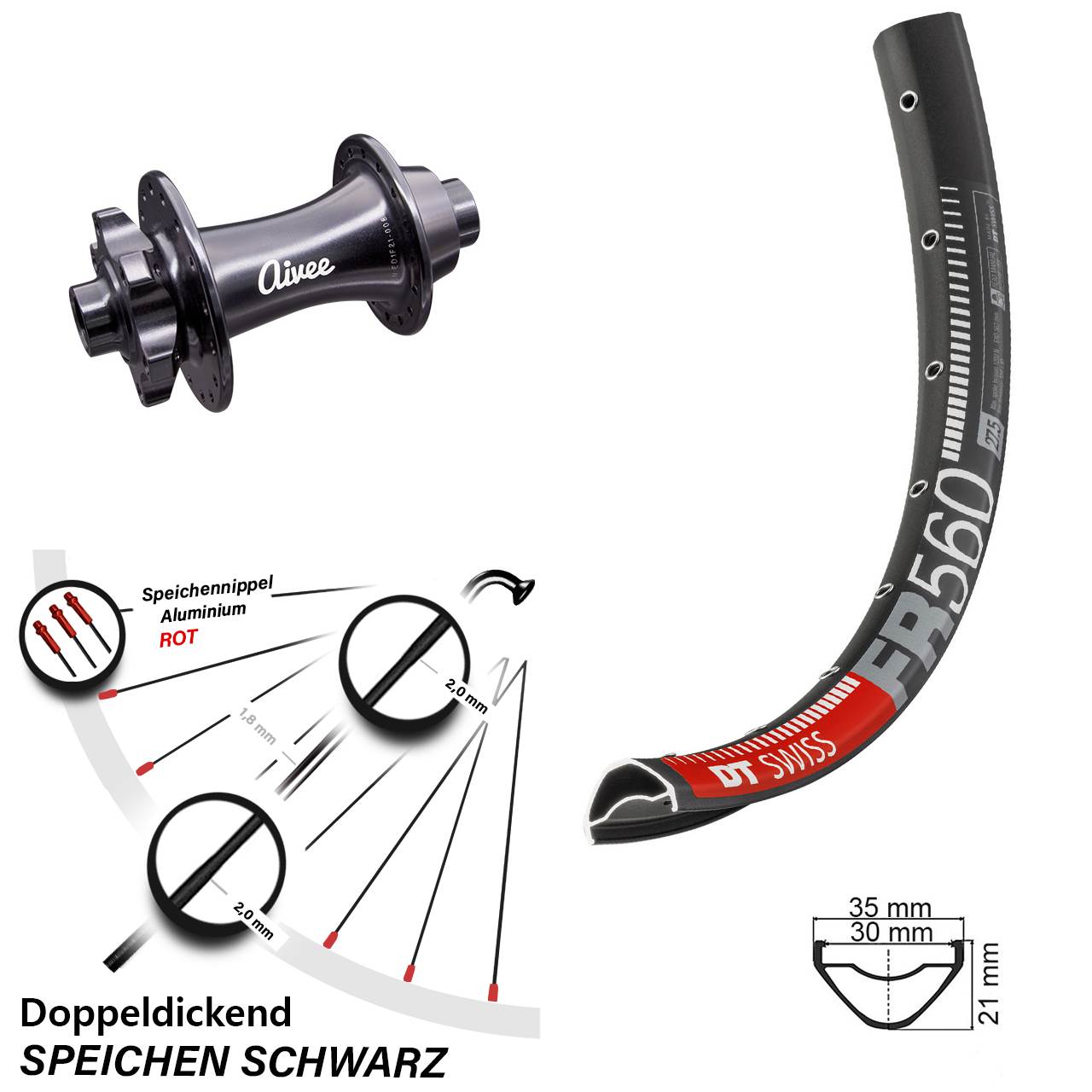 Laufrad 26 Zoll DT Swiss FR 560 Disc Aivee Classic 15x110 6-Loch