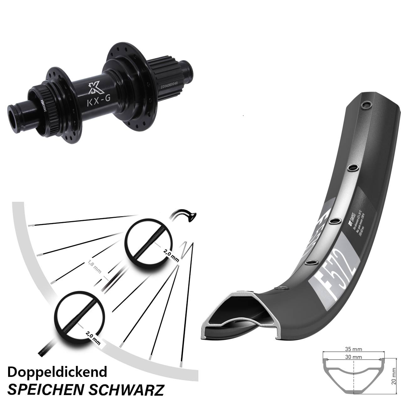 Hinterrad 27,5 Zoll DT Swiss F572 KX-GS Micro Spline 12x142