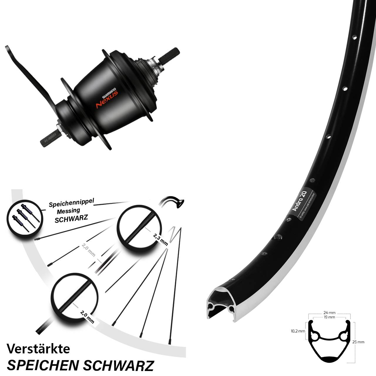 Hinterrad Shimano Nexus SG-C3001 7 Gang Rücktritt 28 Zoll Ryde Andra 20 schwarz