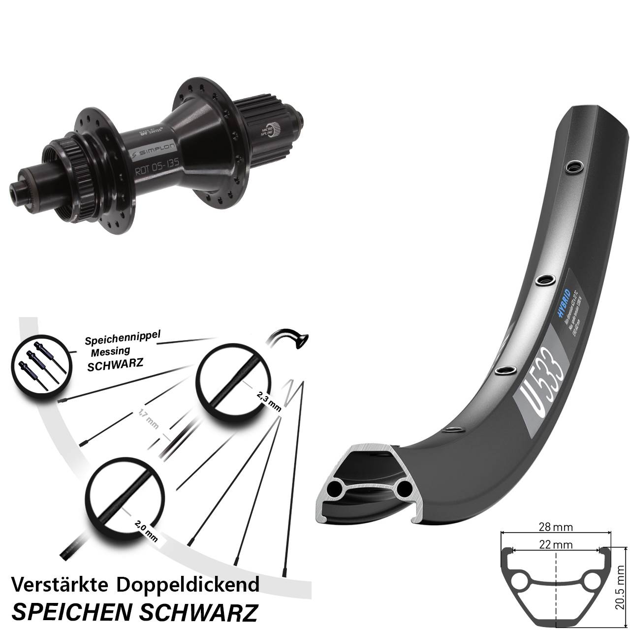 Centerlock Hinterrad für Schnellspanner 26 Zoll DT Swiss U533-370 Hybrid Micro Spline