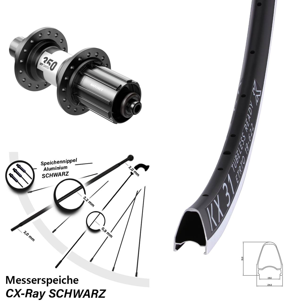 DT Swiss 350 Road KX 31 Hinterrad 28 Zoll 5x130 Schnellspanner CX-Ray 11-12 fach