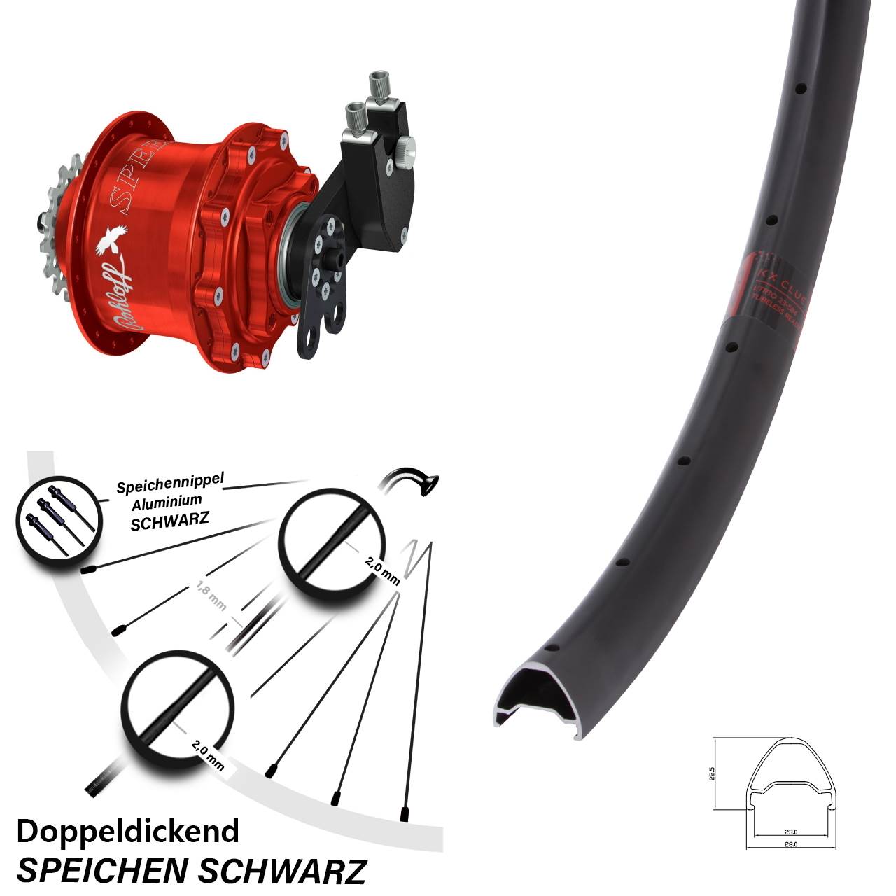 Hinterrad 27,5 Zoll KX Clue Rohloff Speedhub 500/14 CC DB Tandem rot