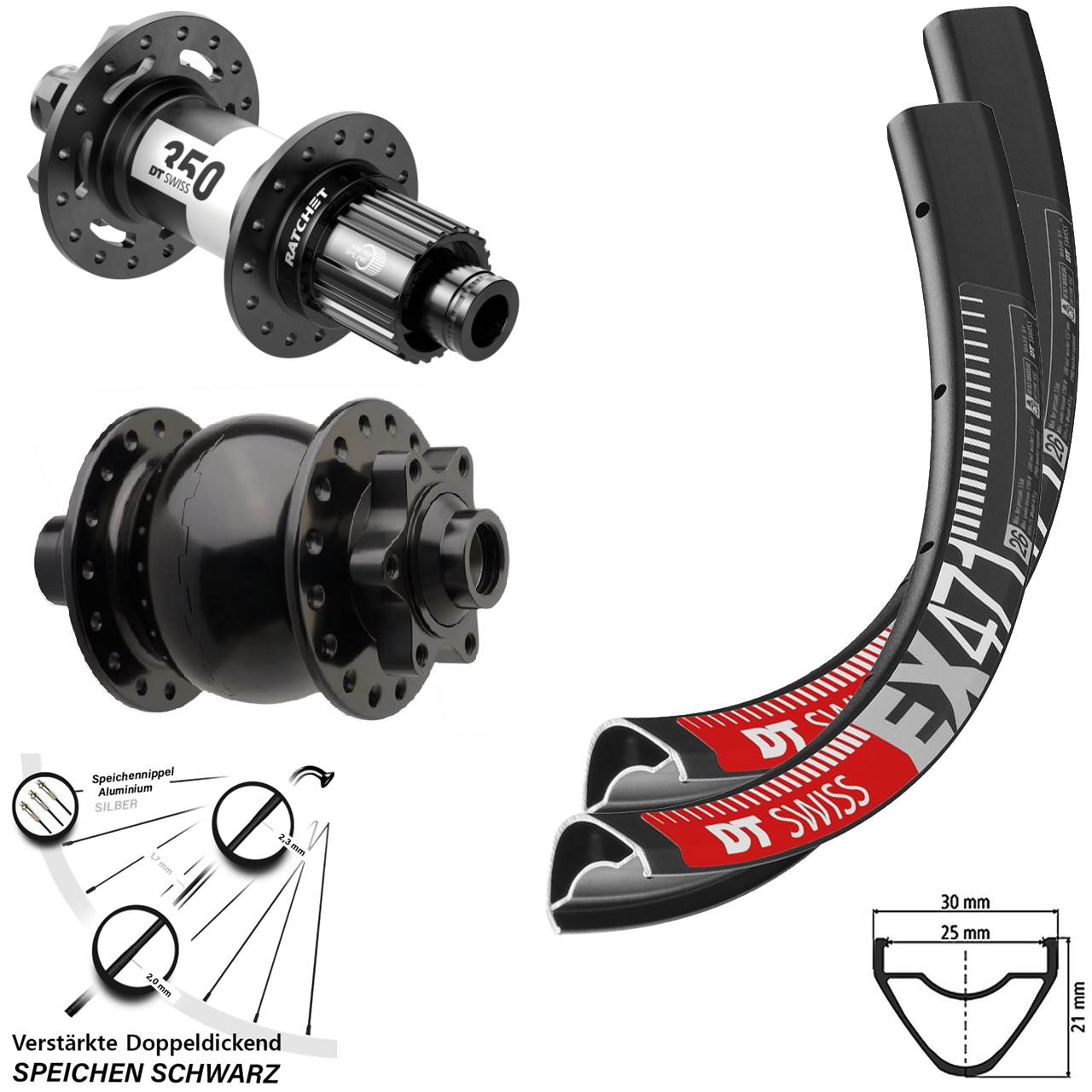 29 Zoll Laufradsatz 15x110 12x148 DT Swiss EX471-350 Ratchet 36 Disc SON 28 Micro Spline