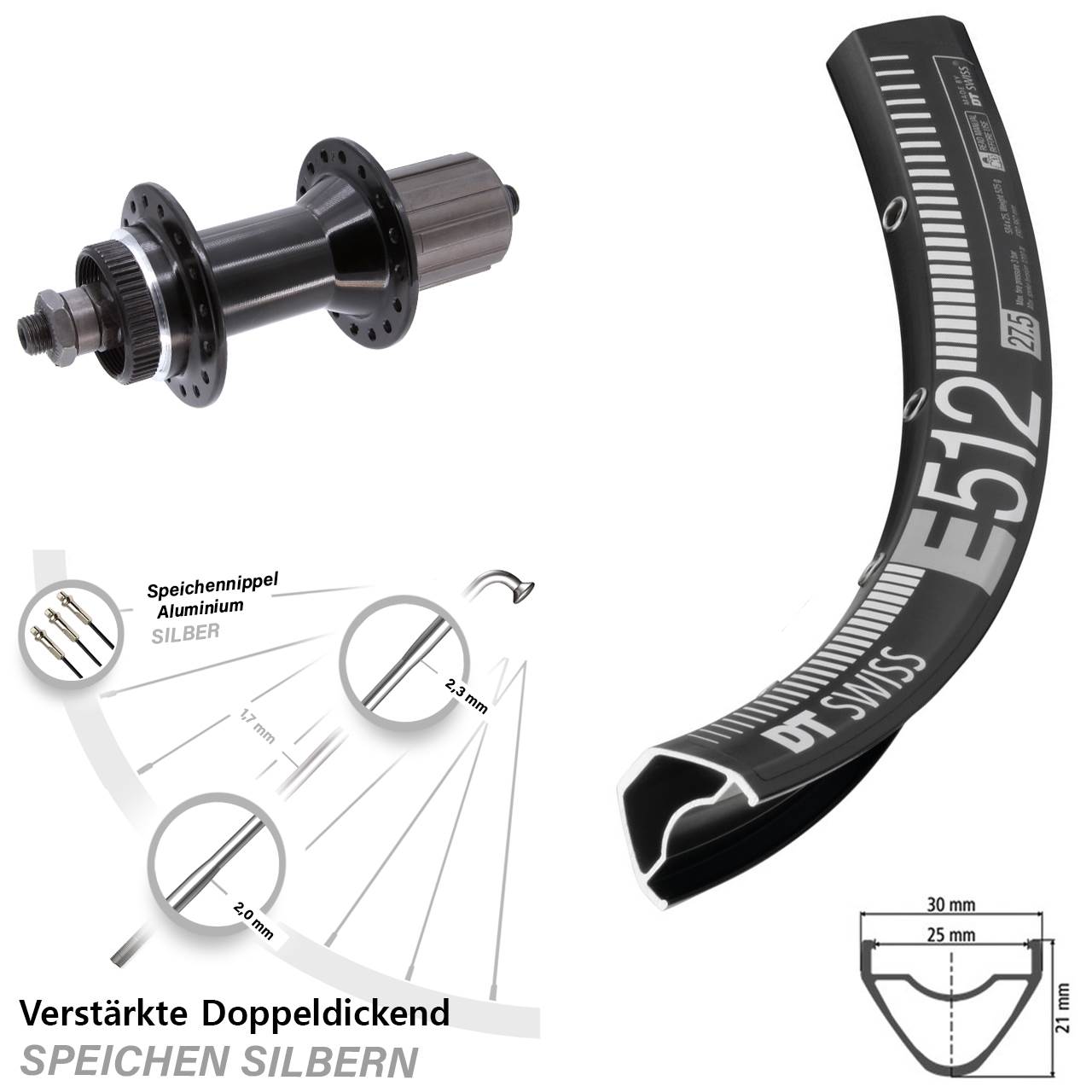 Hinterrad Centerlock 29 Zoll DT Swiss E512 Joytech 5x135 mm schwarz 8-11 fach HG für Schn
