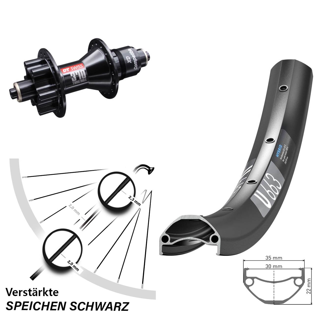 20 Zoll Laufrad U 663 DT Swiss 370 Disc 6-Loch Sram XD Nabe 5/135 mm