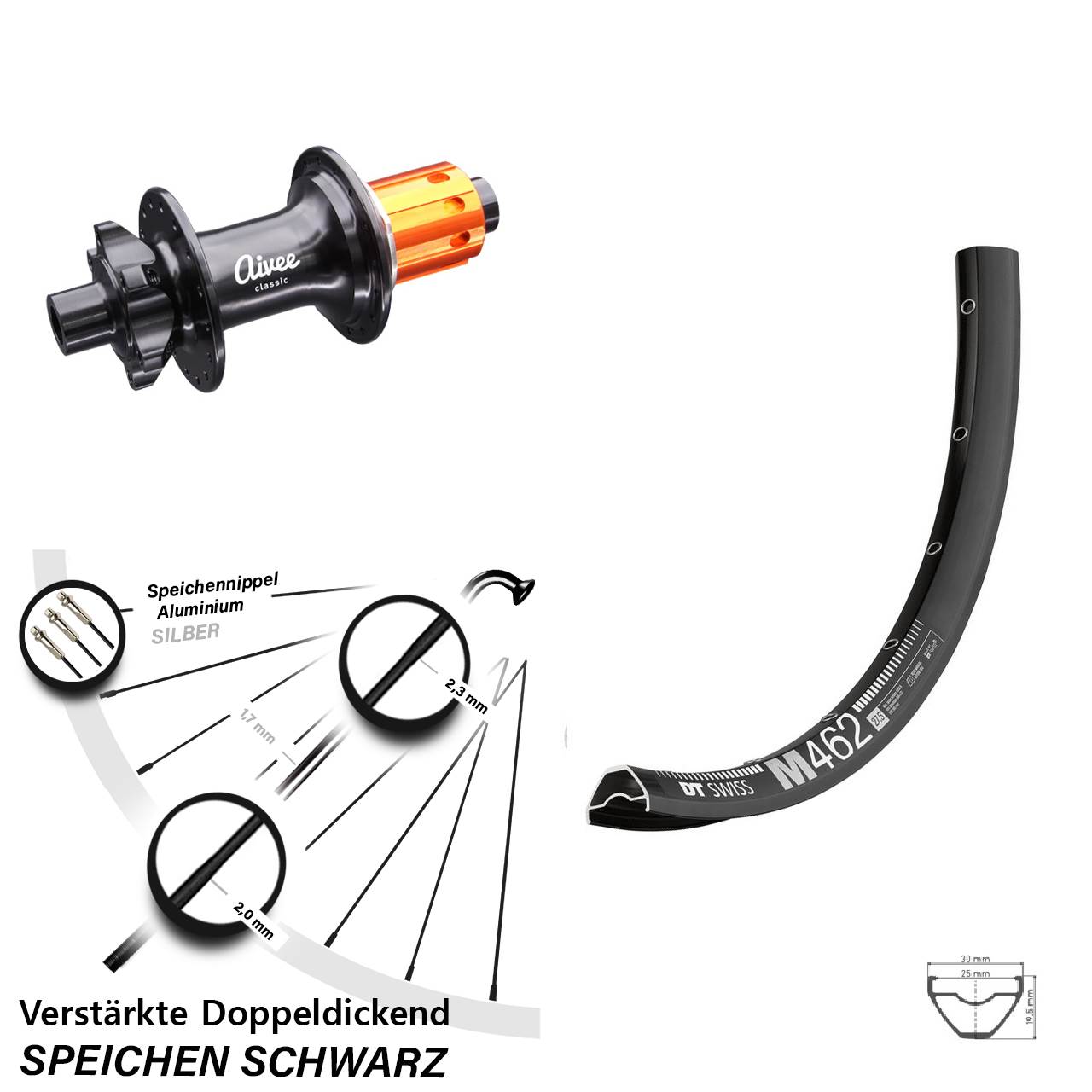 29 Zoll DT Swiss M 462 Aivee Classic Disc Hinterrad 12x148 8-12 fach