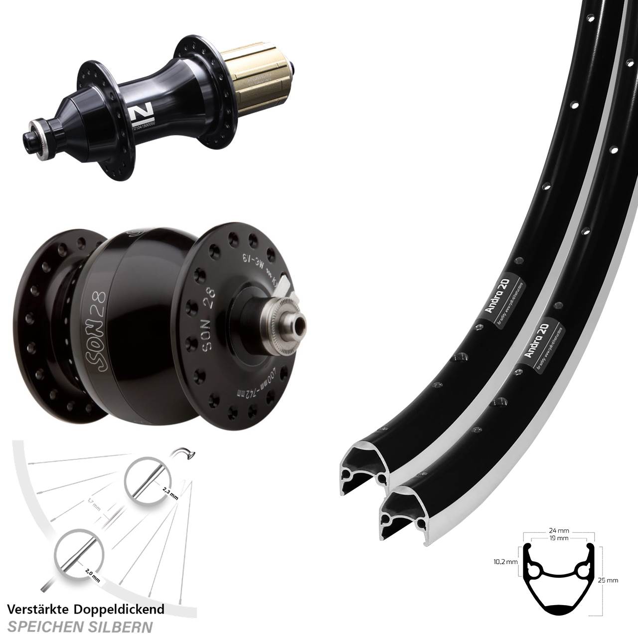 Ryde Andra 20 Novatec F162 SON 28 Zoll Laufradsatz für Schnellspanner 8-12 fach HG