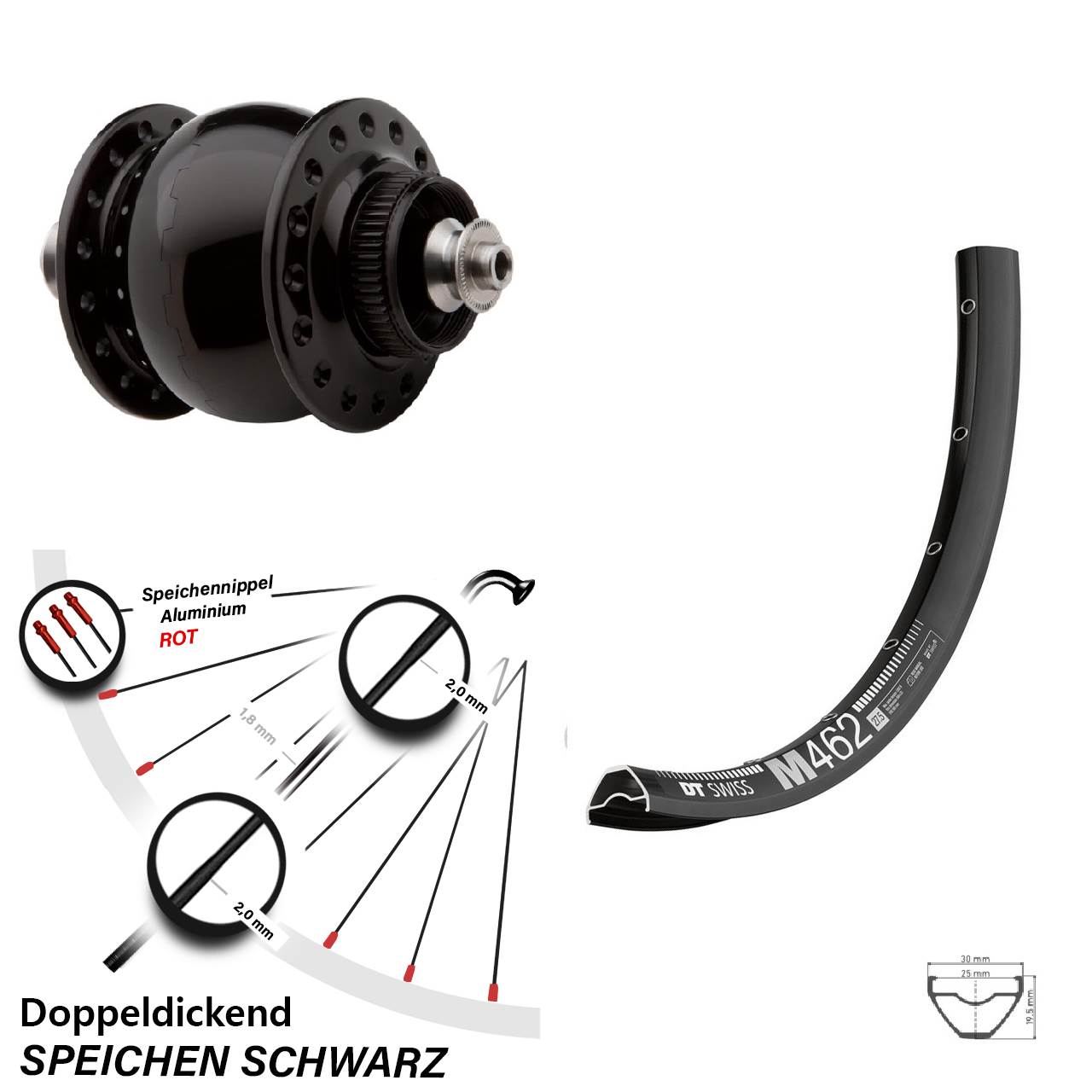 SONdelux DT Swiss M 462 650B Centerlock Dynamovorderrad für Schnellspanner