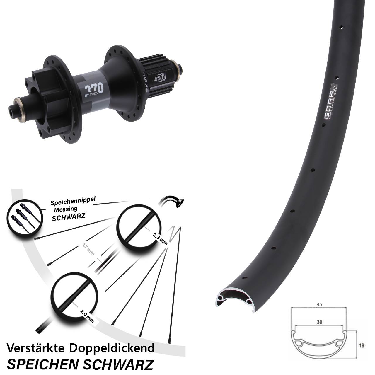 Disc Laufrad 29 Zoll Gora 30 DT Swiss 370 Ratchet LN Micro Spline QR