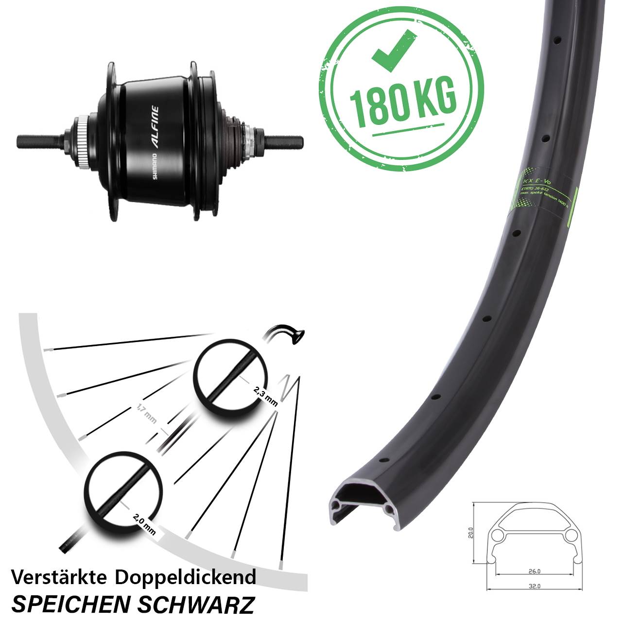 28-29 Zoll KX Evo Hinterrad Shimano Alfine 8-Gang
