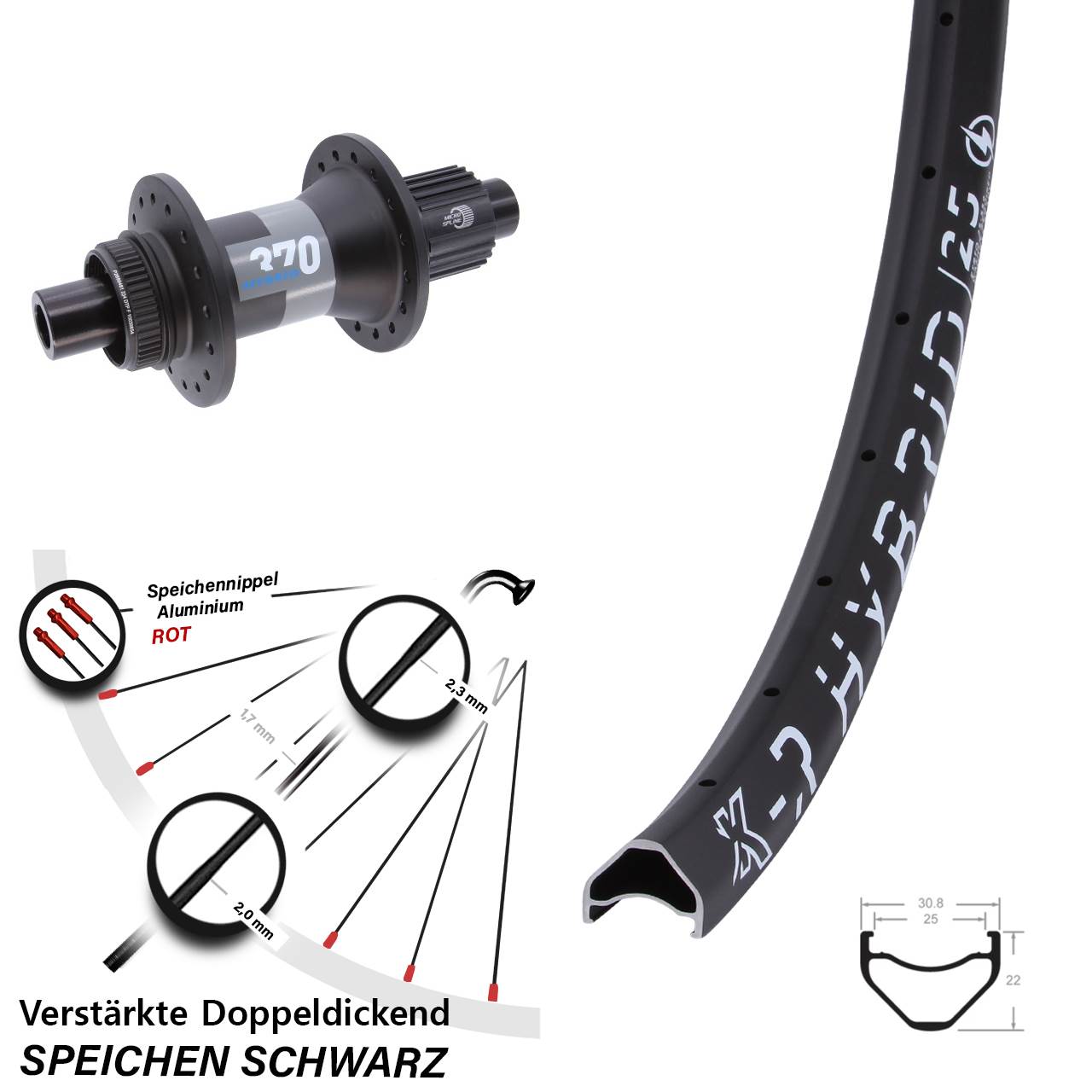 29 Zoll KX-R Hybrid 25 DT Swiss 370 Disc Hinterrad 12x148 Micro Spline