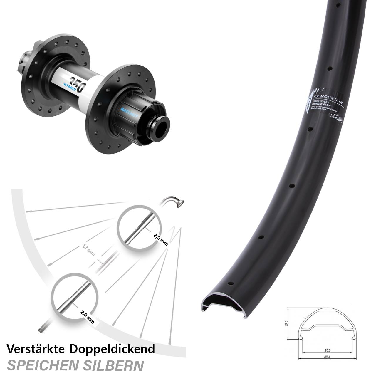 29 Zoll Hinterrad KX Mountain DT Swiss 350 Hybrid 6-Loch 12/142 Singlespeed