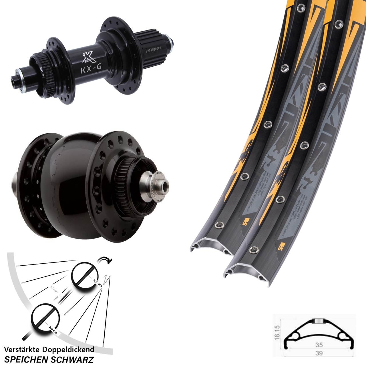 27,5 Zoll Rodi TRYP 35 KX-GS verstärkt SON 28 Centerlock Laufradsatz QR Micro Spline
