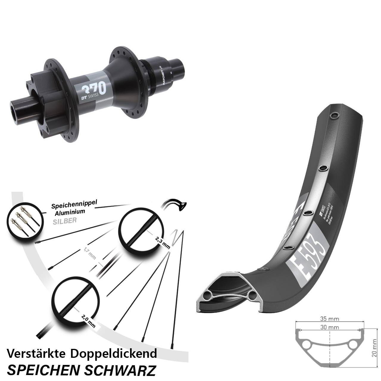DT Swiss E 593-370 29 Zoll Disc Laufrad 12x148 SRAM XD