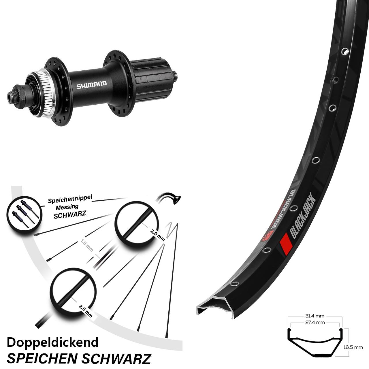 27,5 Zoll Rodi Ready 27 Shimano Alivio Disc Laufrad für Schnellspanner 8-11 fach