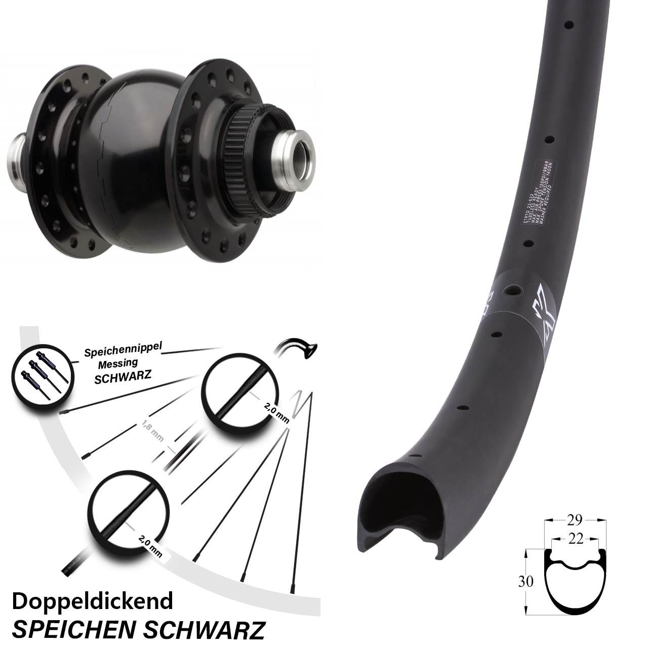 KX-RC Gravel Carbon SON 28 Zoll Centerlock Dynamovorderrad 12x110 Boost