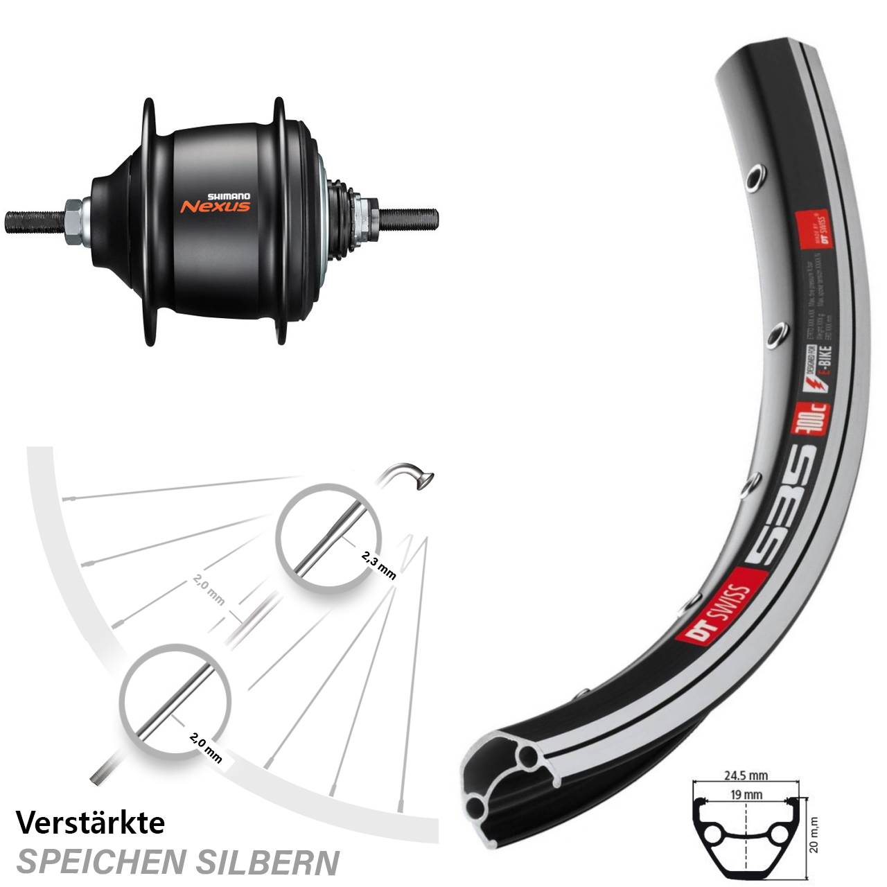 DT Swiss 535 Shimano Nexus 8 Gang 28 Zoll Hinterrad