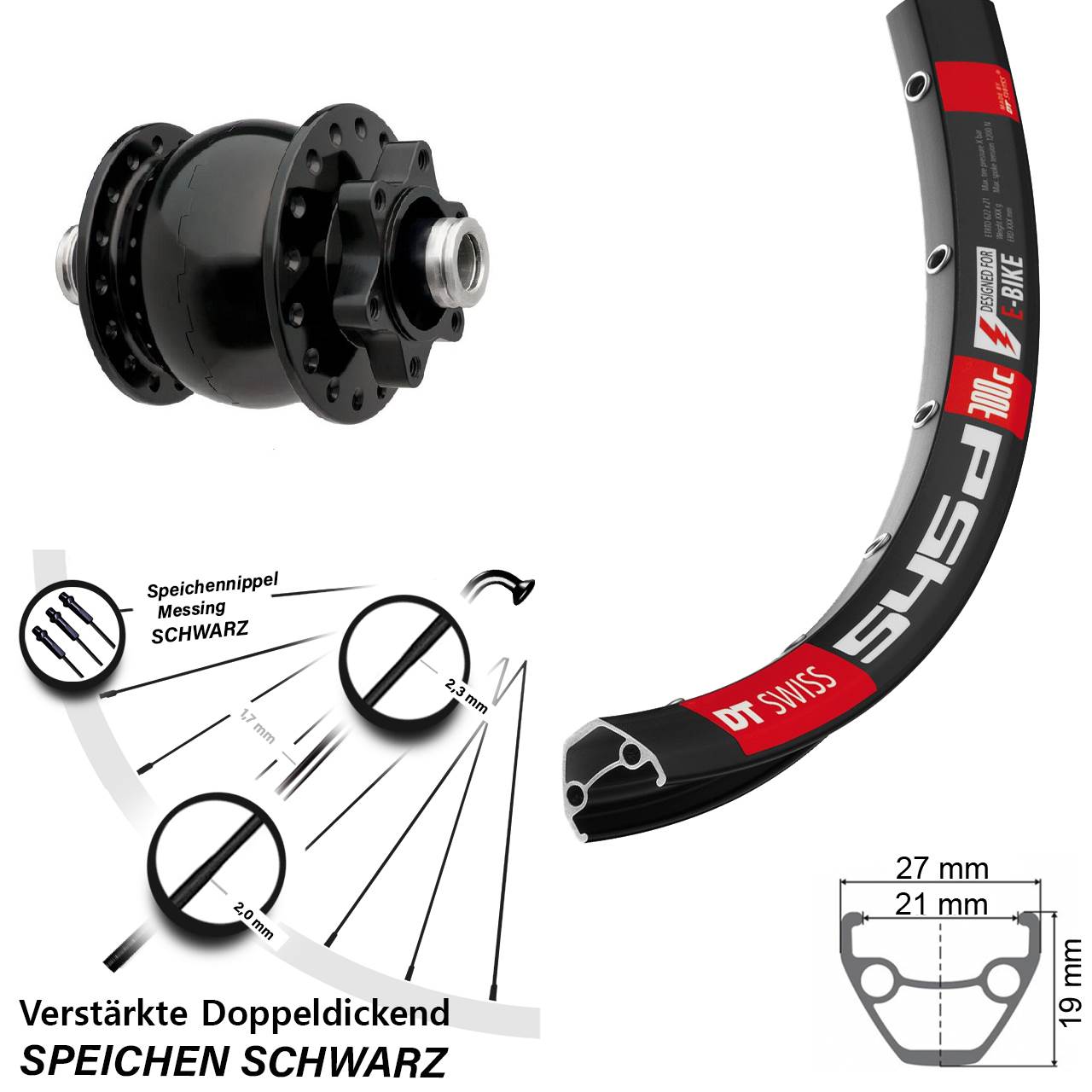 Disc Dynamo-Vorderrad 12x100 28 Zoll DT Swiss 545 SON 28