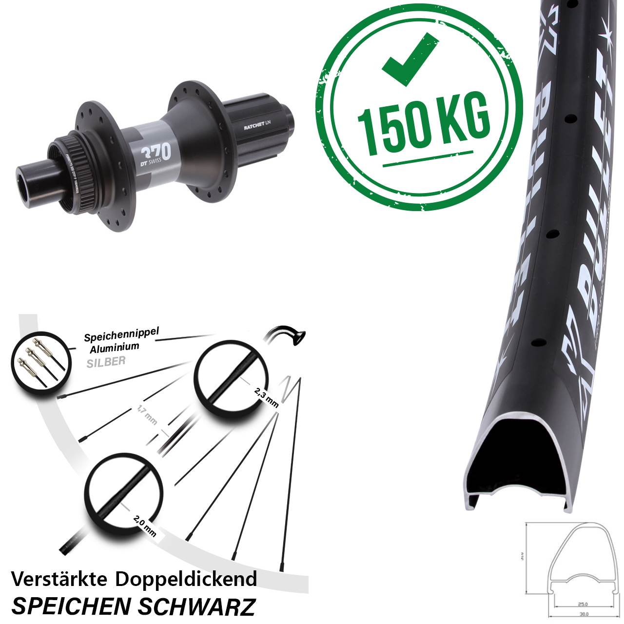 Centerlock Hinterrad 12x142 28-29 Zoll KX Bullet OS DT Swiss 370 11-12 fach